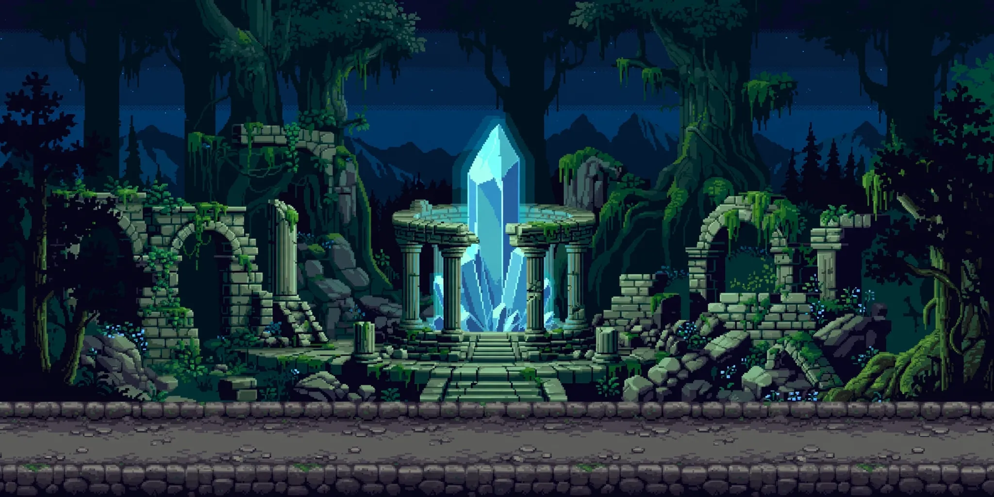 Enchanted pixel-art forest